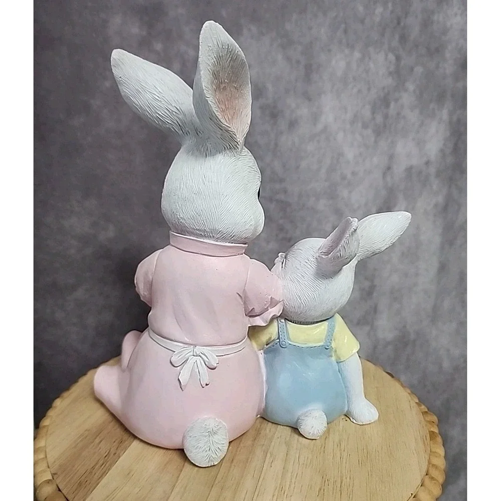 Easter Bunny Rabbit Momma and Baby Bunny With Strawberries Figure Figurine Resin